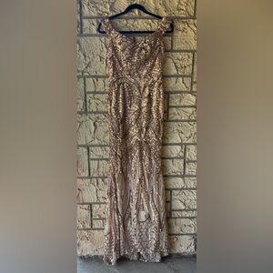Sequence Metallic mermaid dress Rose  Gold Prom Wedding Small Formal Sexy